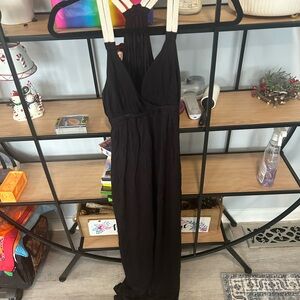 Pink Rose Black Halter Dress